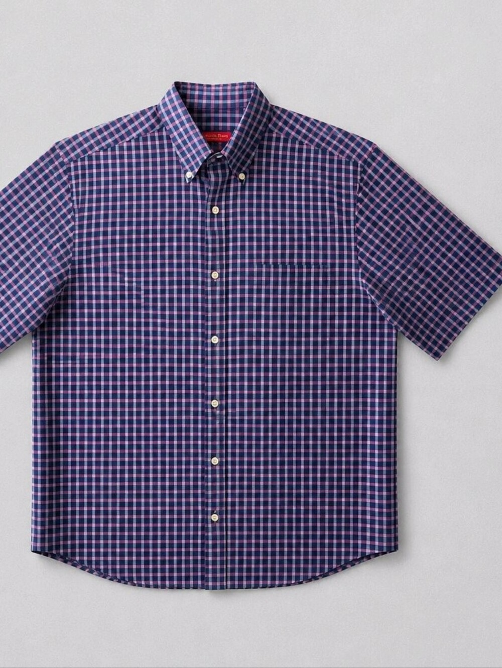 Austin Reed Short Sleeve Button-Down Check Shirt - Navy & Pink